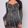 Dion Black Rhinestone Pearl Mini Dress