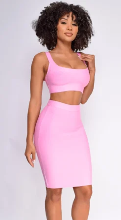 Milly Pink Bandage Top And Skirt Set