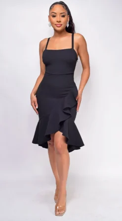 Lena Black Square Neck Ruffled Dress