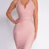 Jeaneen Mauve Pink Halter Bandage Dress