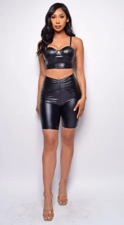 Darkest Secrets Black PU Leather Biker Shorts