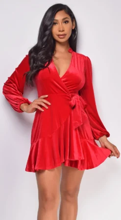 Dream Red Ruffled Wrap Velvet Mini Dress -Deals Dress Store DSC 0040 3 copy scaled