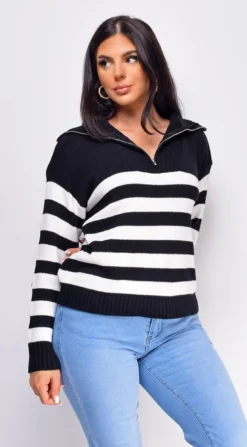 Kamila Black Striped Half Zip Long Sleeve Sweater Top 6 Kamila Black Striped Half Zip Long Sleeve Sweater Top -Deals Dress Store DSC 0043copy 3cc3dd43 f2c3 4aa4 9a8c d8f5f94ca918