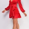 Dream Red Ruffled Wrap Velvet Mini Dress