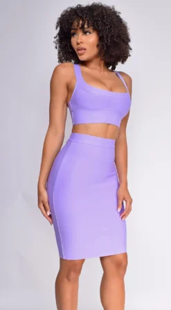 Milly Lavender Purple Bandage Top And Skirt Set
