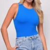 Sevyn Blue Snatched Ribbed Sleeveless Bodysuit
