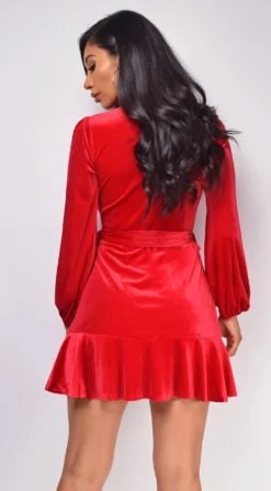 Dream Red Ruffled Wrap Velvet Mini Dress -Deals Dress Store DSC 0065 4 copy scaled