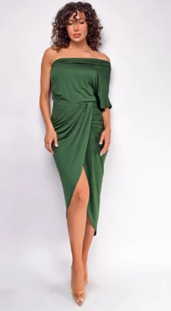 Pearl Hunter Green Venetian Ruched Midi Dress 5 Pearl Hunter Green Venetian Ruched Midi Dress -Deals Dress Store DSC 0072 2
