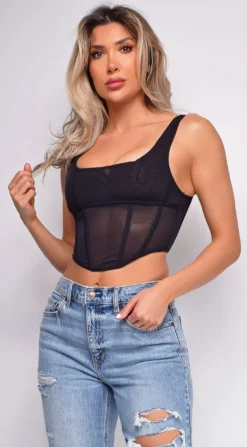 Janice Black Mesh Corset Top