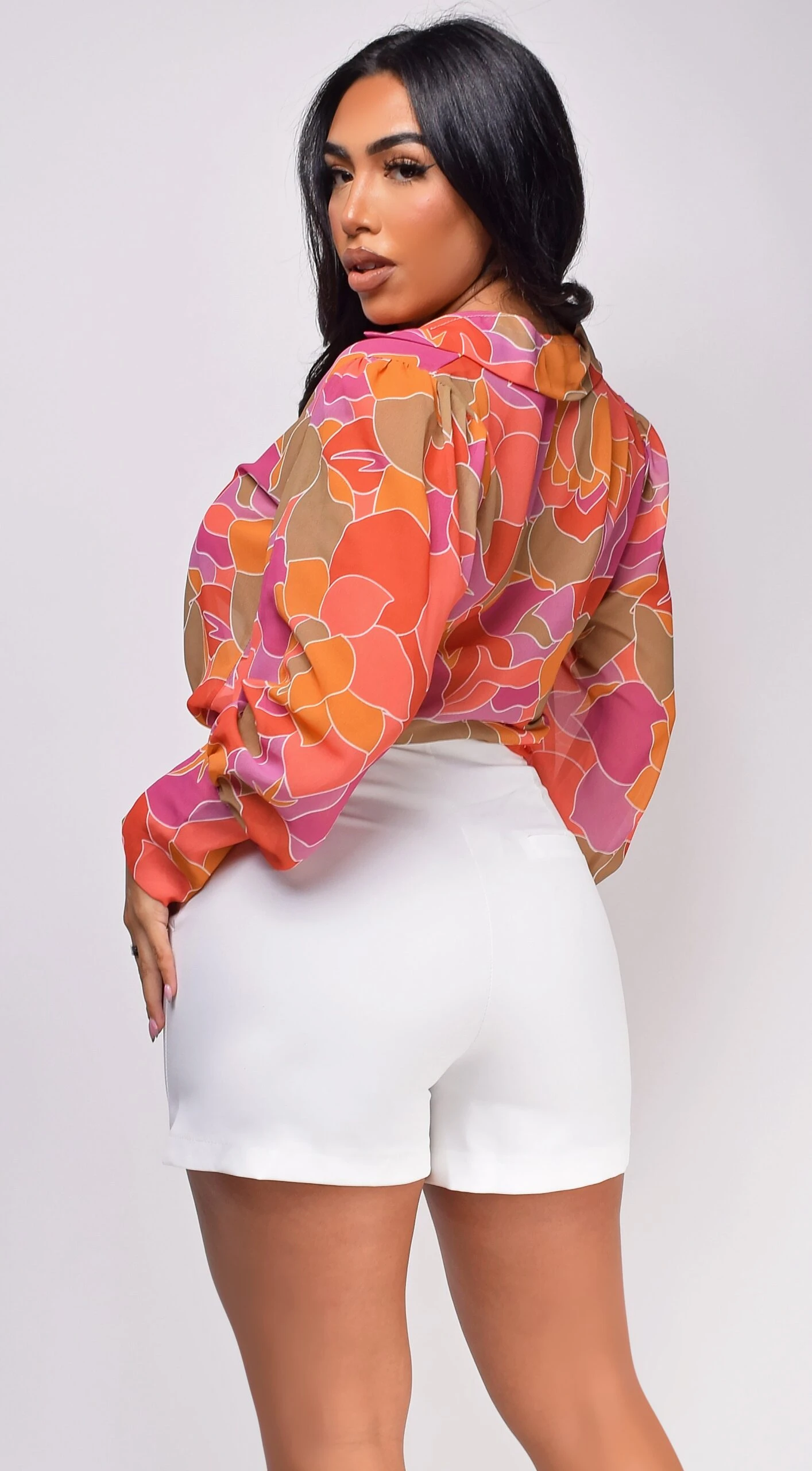 Lotus Orange Multi Color Button Up Blouse Top 2 Lotus Orange Multi Color Button Up Blouse Top - Image 2