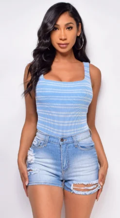 Milana Blue White Stripe Bodysuit