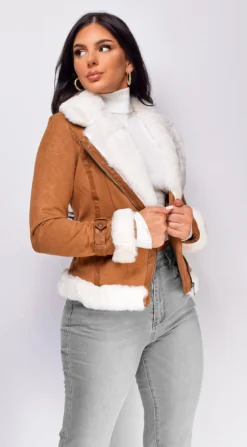 Blaer Camel Brown Suede Faux Fur Moto Jacket -Deals Dress Store DSC 0082copy2