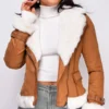 Blaer Camel Brown Suede Faux Fur Moto Jacket