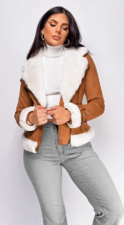 Blaer Camel Brown Suede Faux Fur Moto Jacket -Deals Dress Store DSC 0100copy2