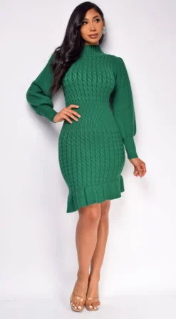 Perla Green Cable Knit Midi Dress