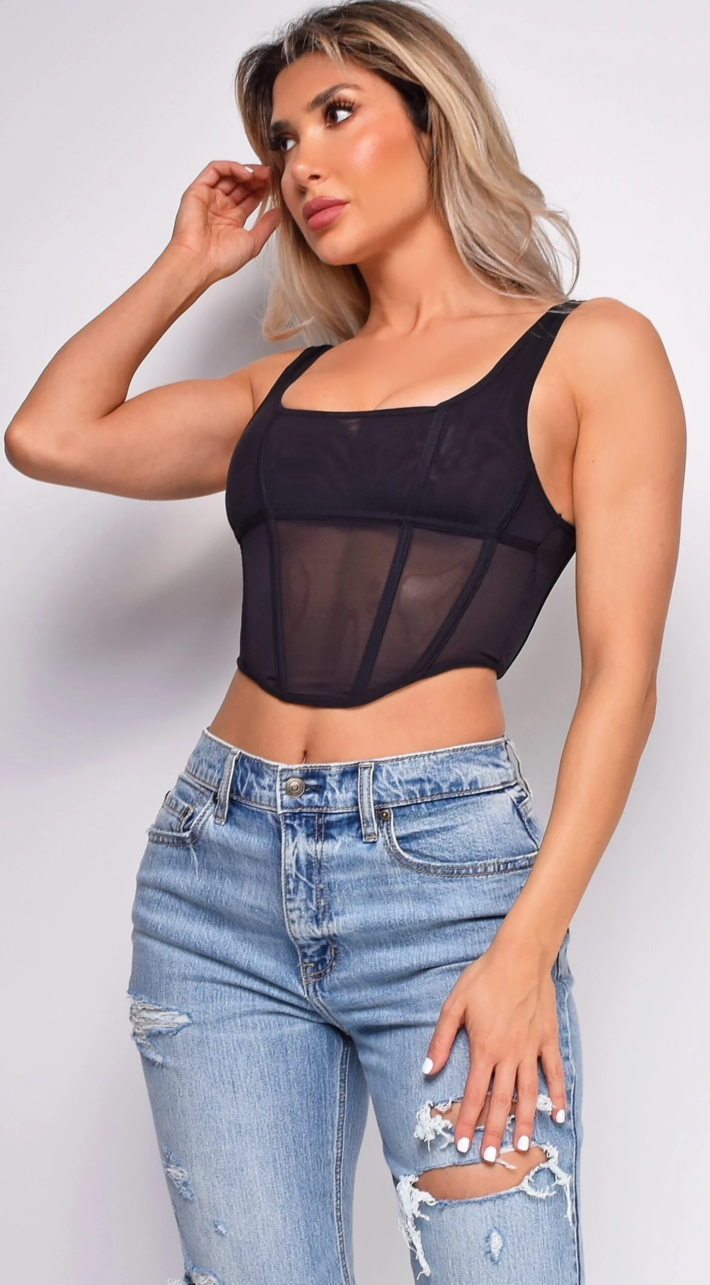 Janice Black Mesh Corset Top 2 Janice Black Mesh Corset Top - Image 2