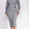 Sabriana Grey High Neck Midi Dress