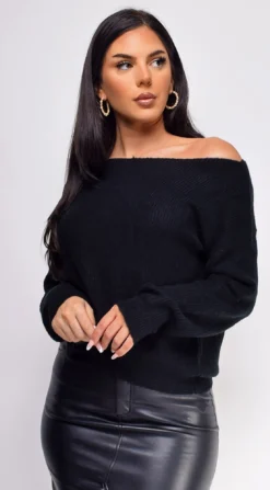 Nixie Black Off Shoulder Sweater Top