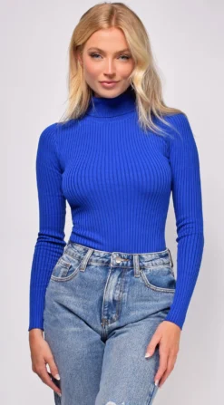 Kimber Royal Blue Ribbed High Neck Bodysuit