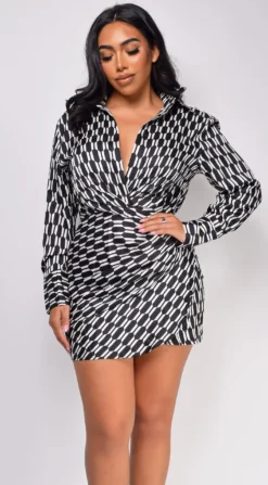 Trust Black White Geo Print Long Sleeve Satin Mini Dress -Deals Dress Store DSC 0162 1 copy scaled