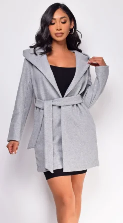 Aydin Grey Hoodie Tie Waist Coat