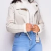 Damaris Cream Beige Leather Wool Jacket