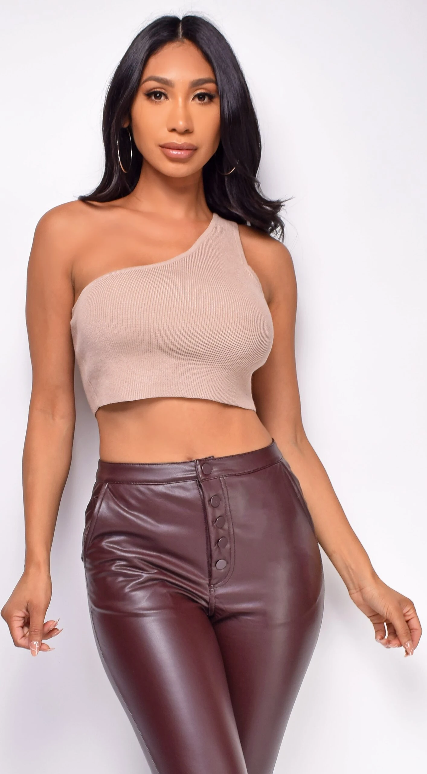 Ira Beige One Shoulder Knit Top 1 Ira Beige One Shoulder Knit Top