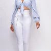 Hara White High Waist Belted Bandage Pants