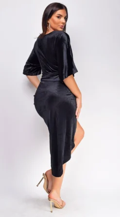 Arella Black V Neck Velvet Midi Dress -Deals Dress Store DSC 0227copy3