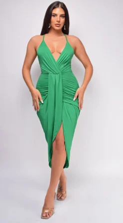 Reed Green Front Drape Midi Dress