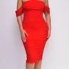 Kat Red Mesh Off Shoulder Dress