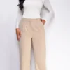 Theron Taupe Beige Pintuck Wide Leg Pants