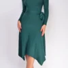 Lyia Green Ribbed Flare Sweater Midi Dress