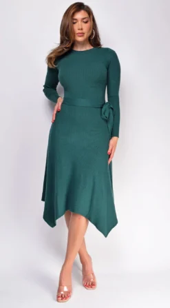 Lyia Green Ribbed Flare Sweater Midi Dress -Deals Dress Store DSC 0257copy 1