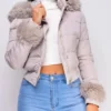 Tawny Cream Beige Puffer Faux Fur Jacket