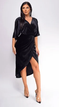 Arella Black V Neck Velvet Midi Dress -Deals Dress Store DSC 0281 1 copy