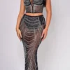 Delanie Black Rhinestone Mesh Skirt Set