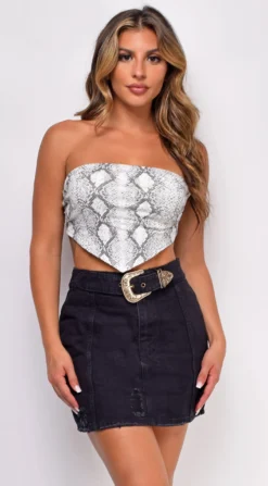 Riley Grey White Snake Print Bandana Top