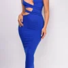 Pace Royal Blue One Shoulder Cut Out Midi Dress