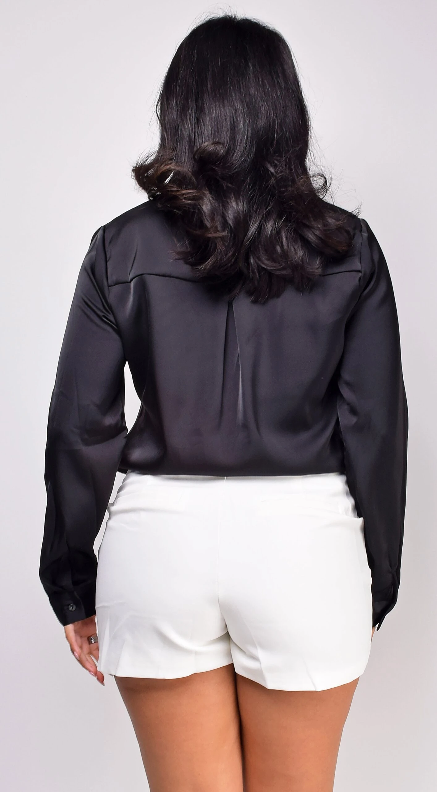 Braylee Black Satin Button Down Blouse Top 2 Braylee Black Satin Button Down Blouse Top - Image 2