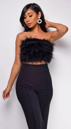 Catalina Black Feather Crop Top