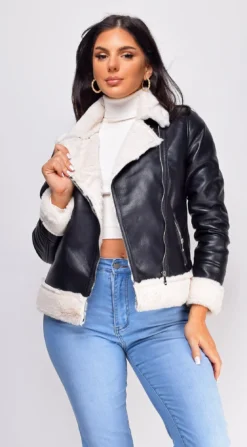 Azure Black Cream Faux Leather Winter Biker Coat 9 Azure Black Cream Faux Leather Winter Biker Coat -Deals Dress Store DSC 0346copy