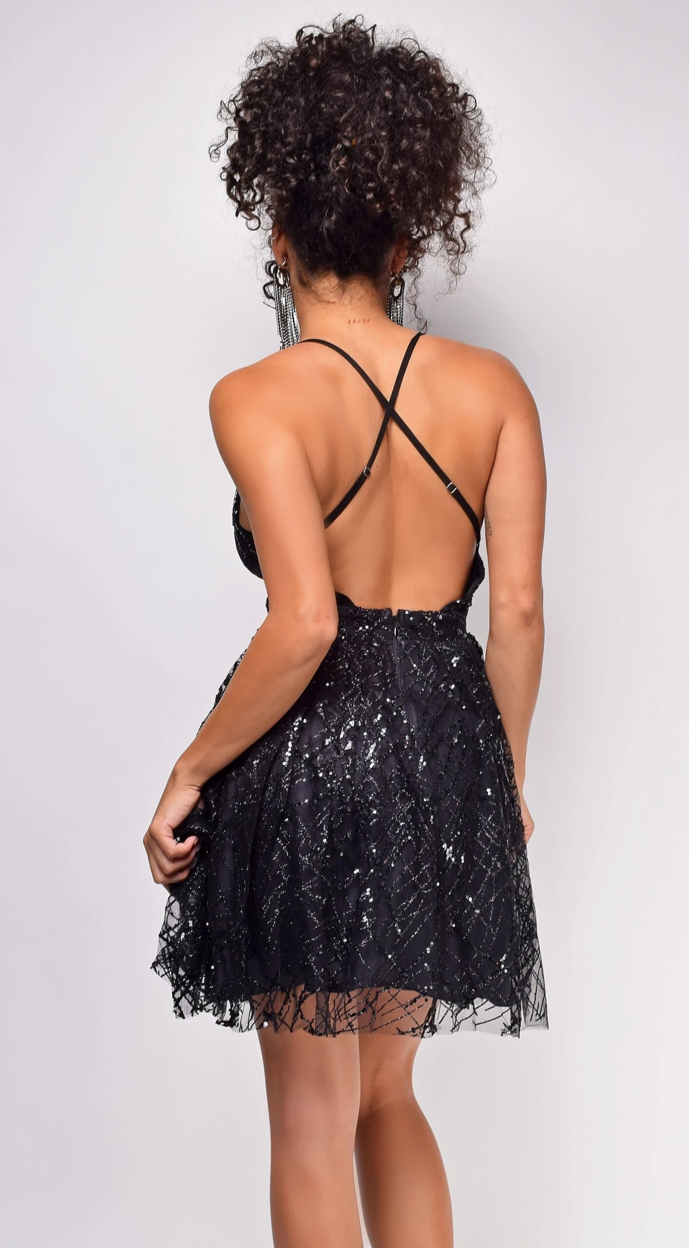 Clarice Black A-Line Glitter Sequin Mini Dress 2 Clarice Black A-Line Glitter Sequin Mini Dress - Image 2