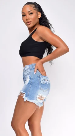 Tasman Blue Ripped Frayed Super High Waist Denim Shorts 5 Tasman Blue Ripped Frayed Super High Waist Denim Shorts -Deals Dress Store DSC 0350 1 scaled