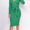 Evie Green Knit Ribbed Midi Dress