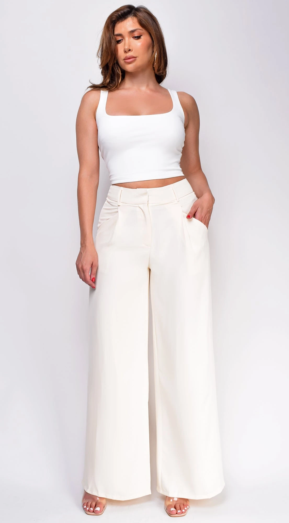Ronja Ivory White Front Pleated Wide Pants 1 Ronja Ivory White Front Pleated Wide Pants