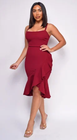 Lena Red Square Neck Ruffled Dress 5 Lena Red Square Neck Ruffled Dress -Deals Dress Store DSC 0358 1 copy scaled