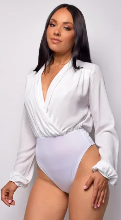 Sanibel White Chiffon Surplice Bodysuit