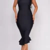 Luna Black Asymmetric Ruffle Bottom Bandage Dress