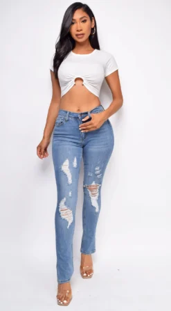 Zaiden Blue Distressed Slit Hem Jeans